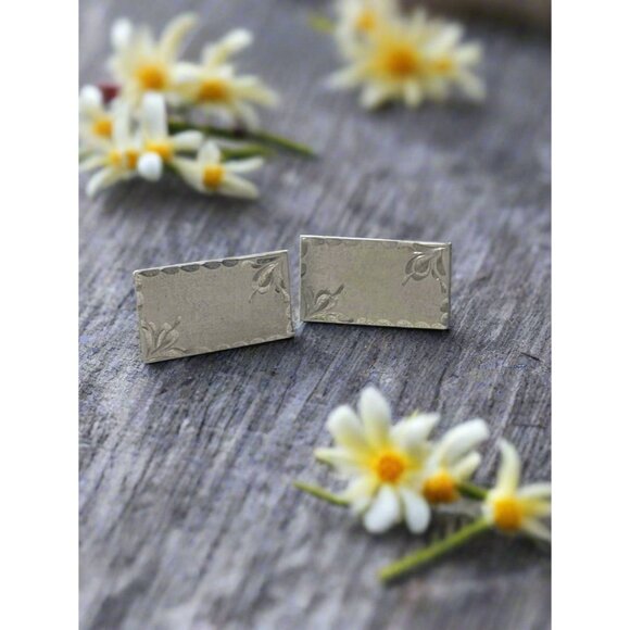 Anson 925 Sterling Silver Vintage Cufflinks with Etched Floral Design - Picture 1 of 6